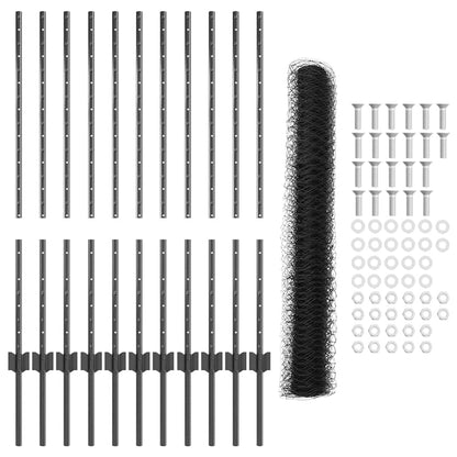 Zaun mit Pfosten Grau 1 x 25 m Stahl