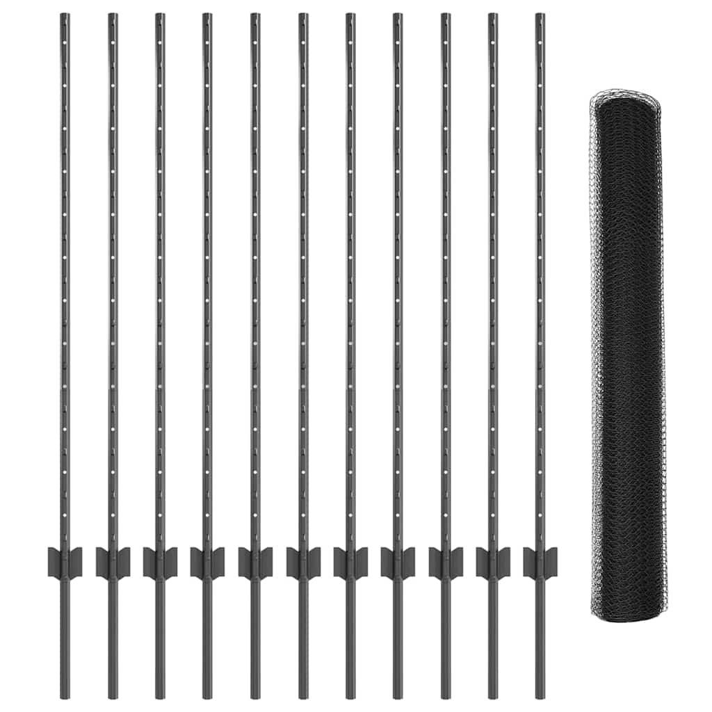 Zaun mit Pfosten Grau 1.2 x 25 m Stahl
