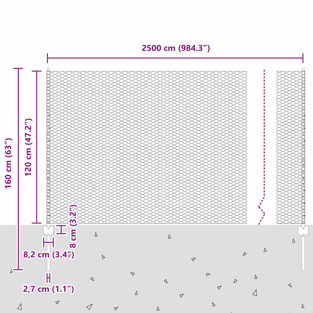 Zaun mit Pfosten Grau 1.2 x 25 m Stahl