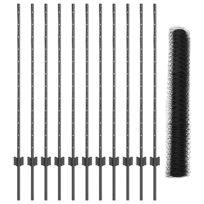 Zaun mit Pfosten Grau 1.2 x 25 m Stahl
