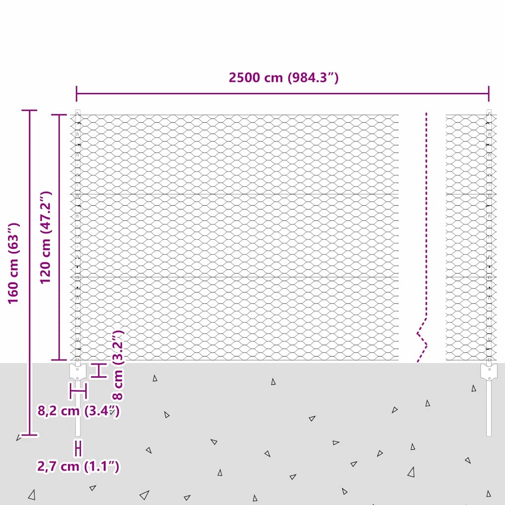 Zaun mit Pfosten Grau 1.2 x 25 m Stahl