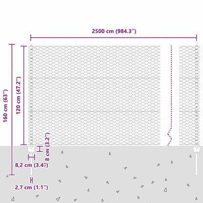 Zaun mit Pfosten Grau 1.2 x 25 m Stahl