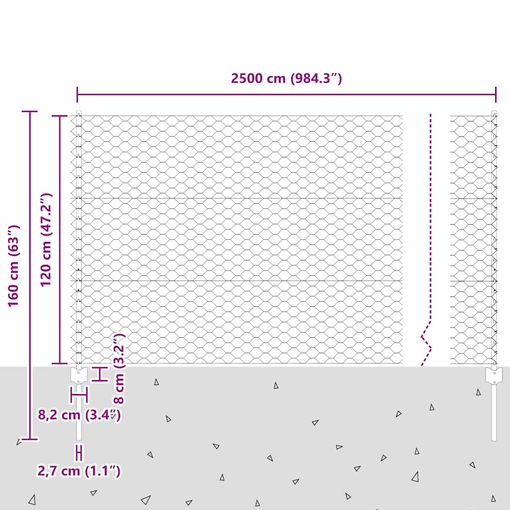 Zaun mit Pfosten Grau 1.2 x 25 m Stahl