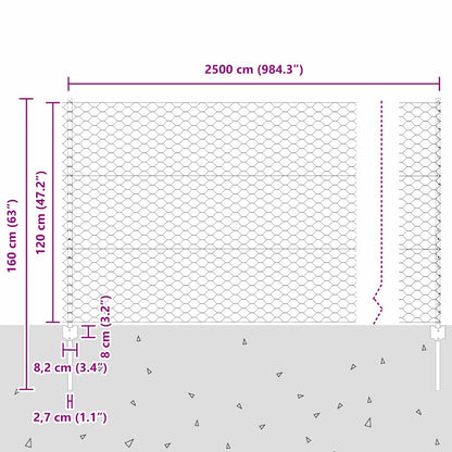Zaun mit Pfosten Grau 1.2 x 25 m Stahl