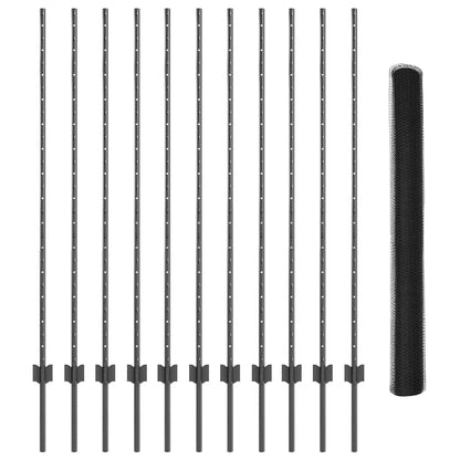 Zaun mit Pfosten Grau 1.4 x 25 m Stahl