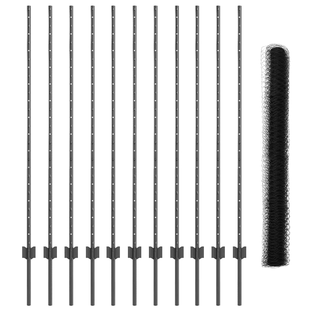 Zaun mit Pfosten Grau 1.4 x 25 m Stahl