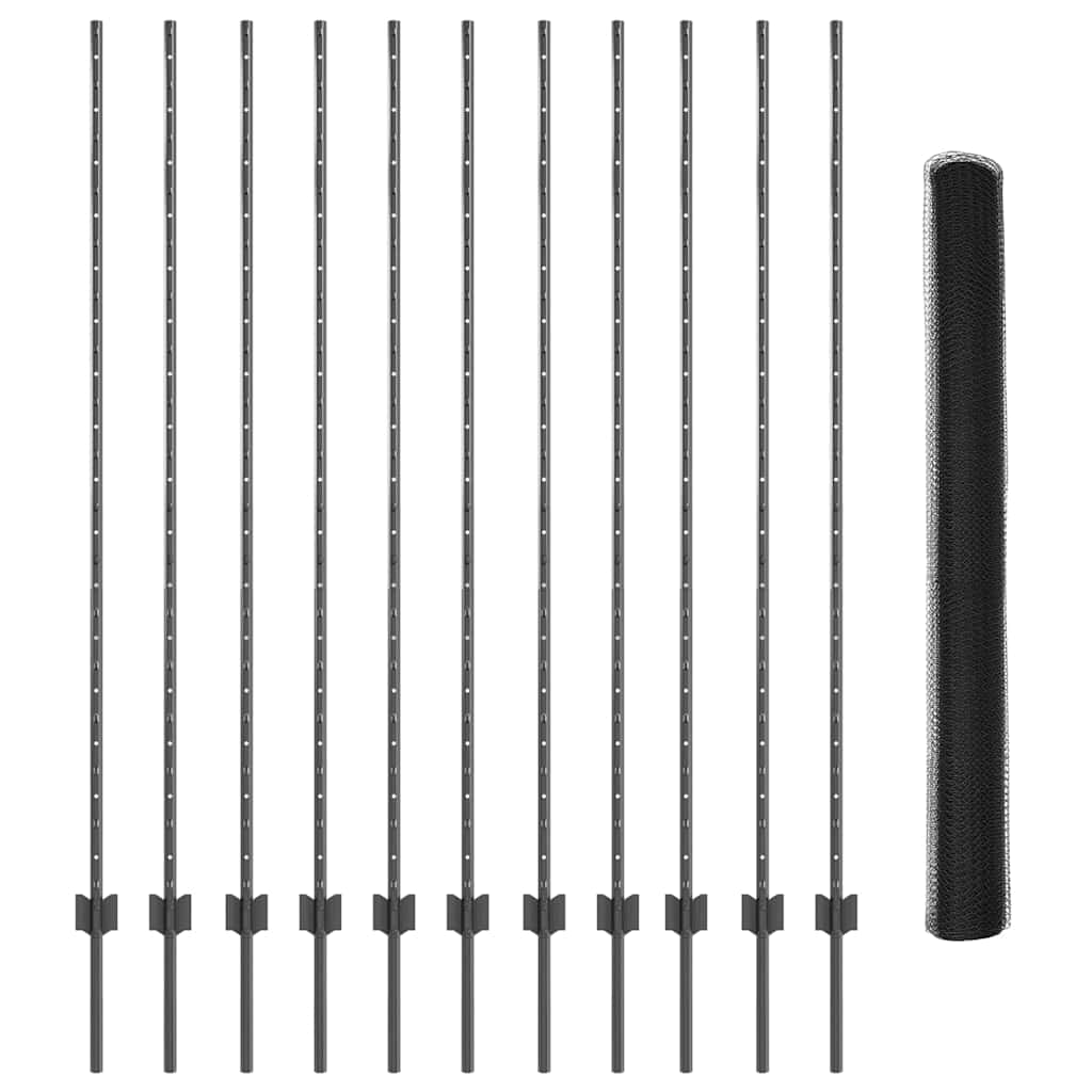 Zaun mit Pfosten Grau 1.5 x 25 m Stahl