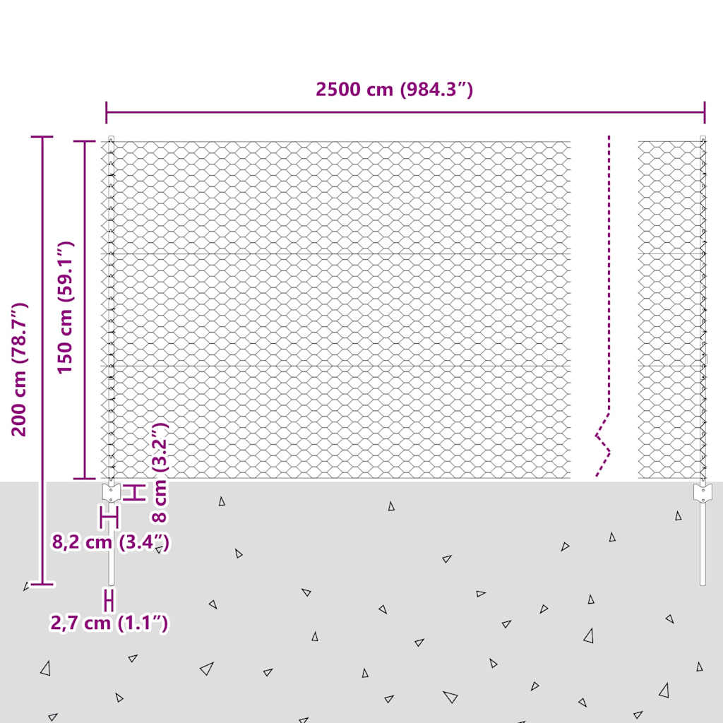 Zaun mit Pfosten Grau 1.5 x 25 m Stahl