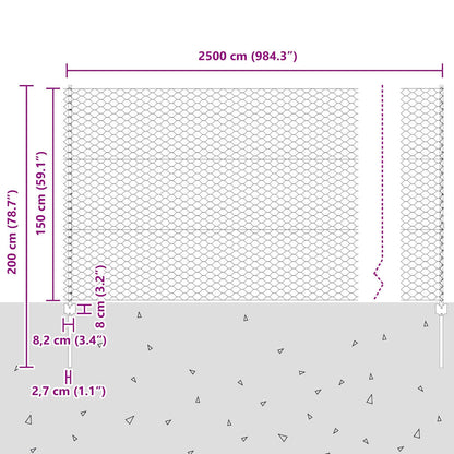 Zaun mit Pfosten Grau 1.5 x 25 m Stahl
