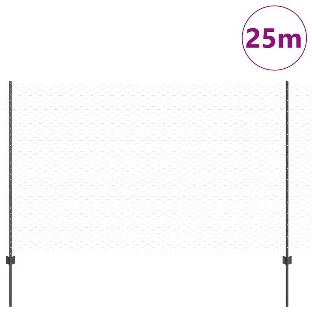 Zaun mit Pfosten Grau 1.5 x 25 m Stahl