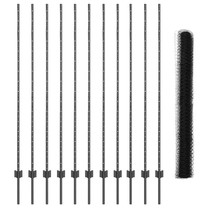 Zaun mit Pfosten Grau 1.6 x 25 m Stahl