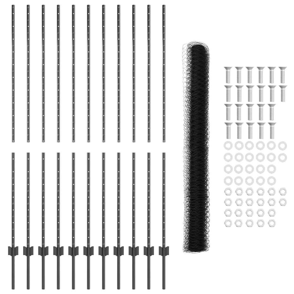 Zaun mit Pfosten Grau 1.6 x 25 m Stahl