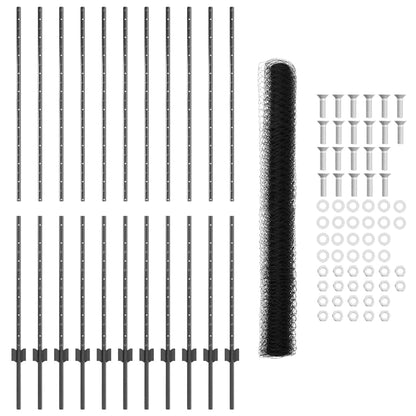 Zaun mit Pfosten Grau 1.6 x 25 m Stahl