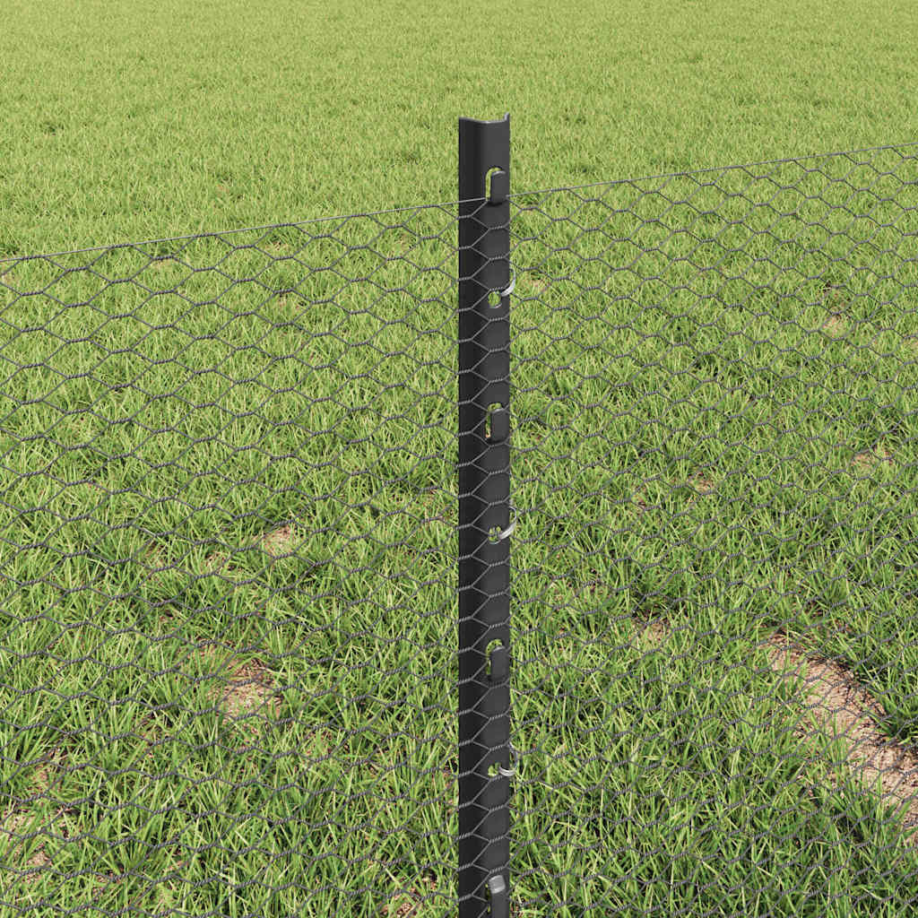 Zaun mit Pfosten Grau 0.4 x 50 m Stahl