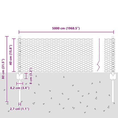 Zaun mit Pfosten Grau 0.4 x 50 m Stahl