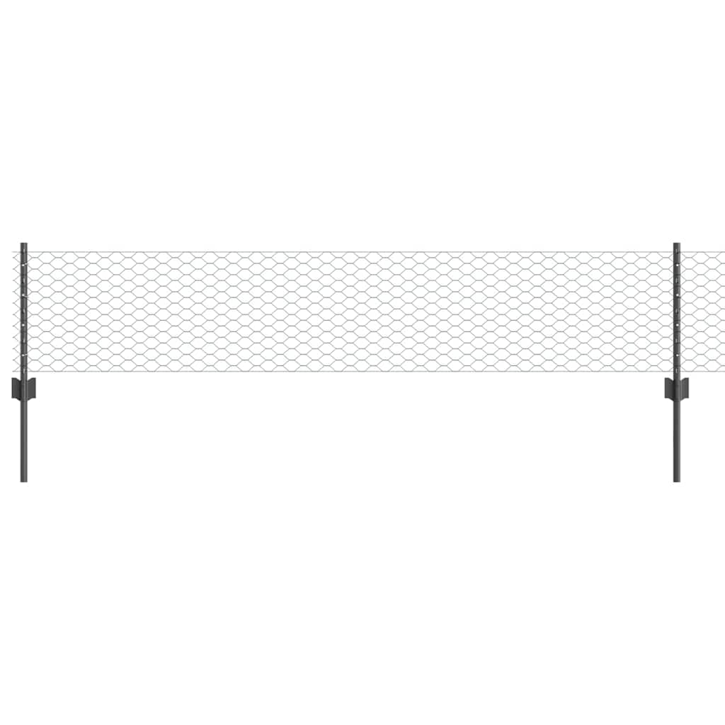 Zaun mit Pfosten Grau 0.4 x 50 m Stahl