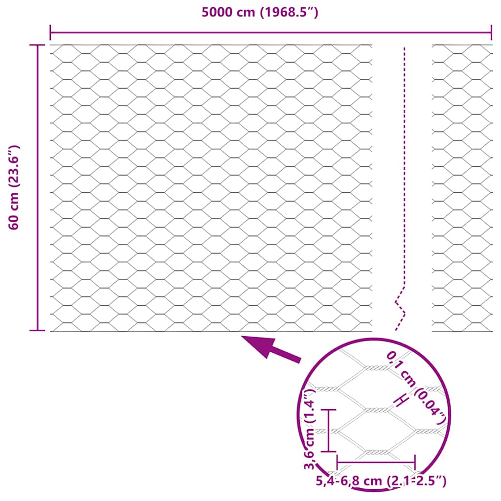 Zaun mit Pfosten Grau 0.6 x 50 m Stahl
