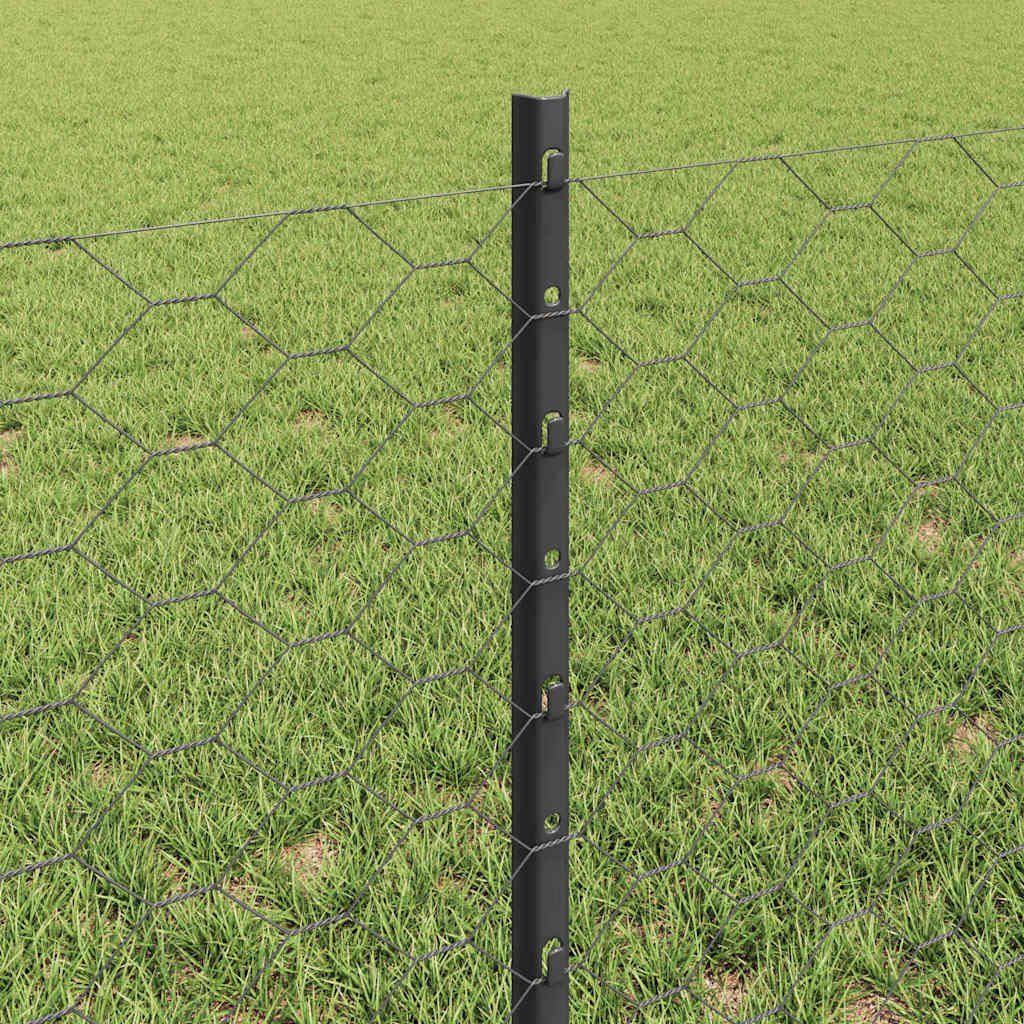 Zaun mit Pfosten Grau 0,6 x 50 m Stahl