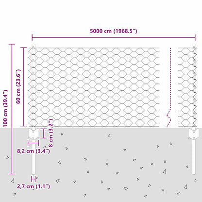 Zaun mit Pfosten Grau 0.6 x 50 m Stahl