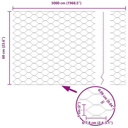 Zaun mit Pfosten Grau 0.6 x 50 m Stahl