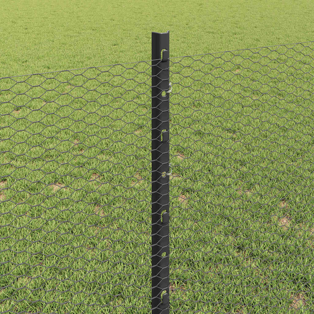 Zaun mit Pfosten Grau 0,8 x 50 m Stahl