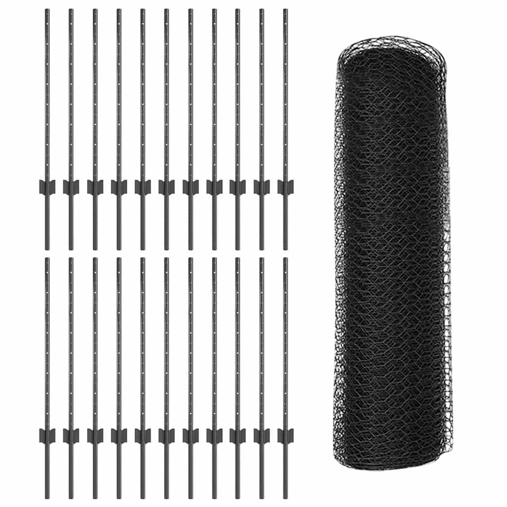 Zaun mit Pfosten Grau 0,8 x 50 m Stahl