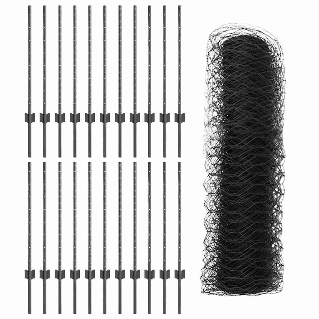 Zaun mit Pfosten Grau 0,8 x 50 m Stahl