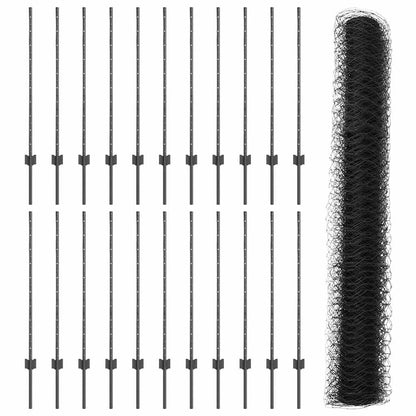 Zaun mit Pfosten Grau 1 x 50 m Stahl