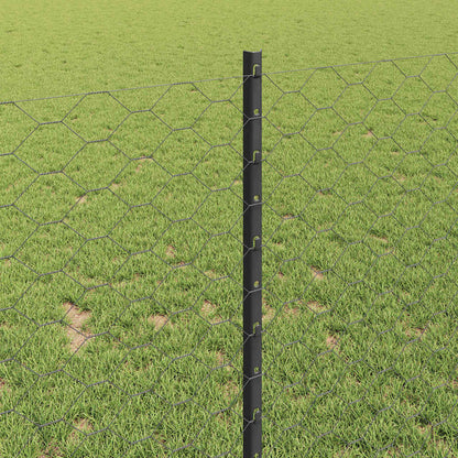 Zaun mit Pfosten Grau 1 x 50 m Stahl