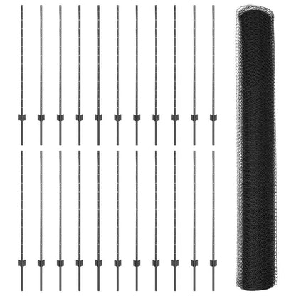 Zaun mit Pfosten Grau 1.2 x 50 m Stahl