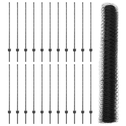 Zaun mit Pfosten Grau 1.2 x 50 m Stahl