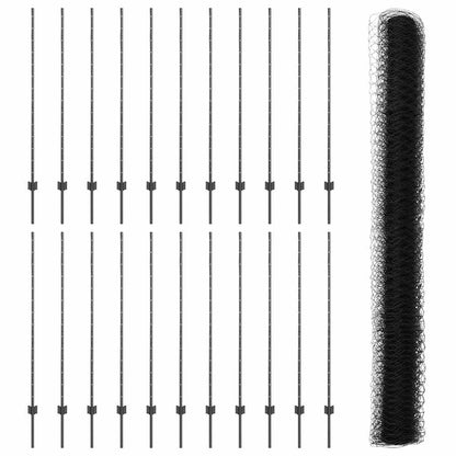 Zaun mit Pfosten Grau 1.4 x 50 m Stahl