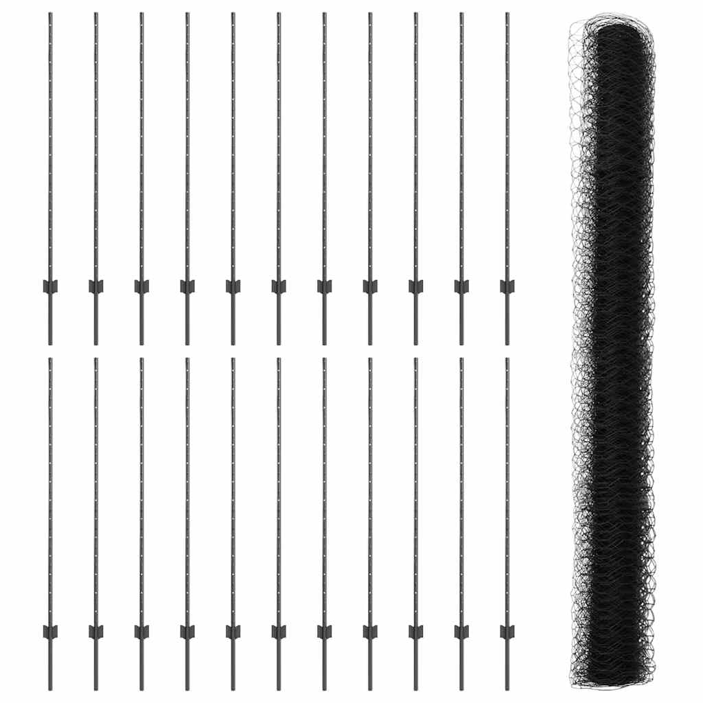 Zaun mit Pfosten Grau 1.4 x 50 m Stahl