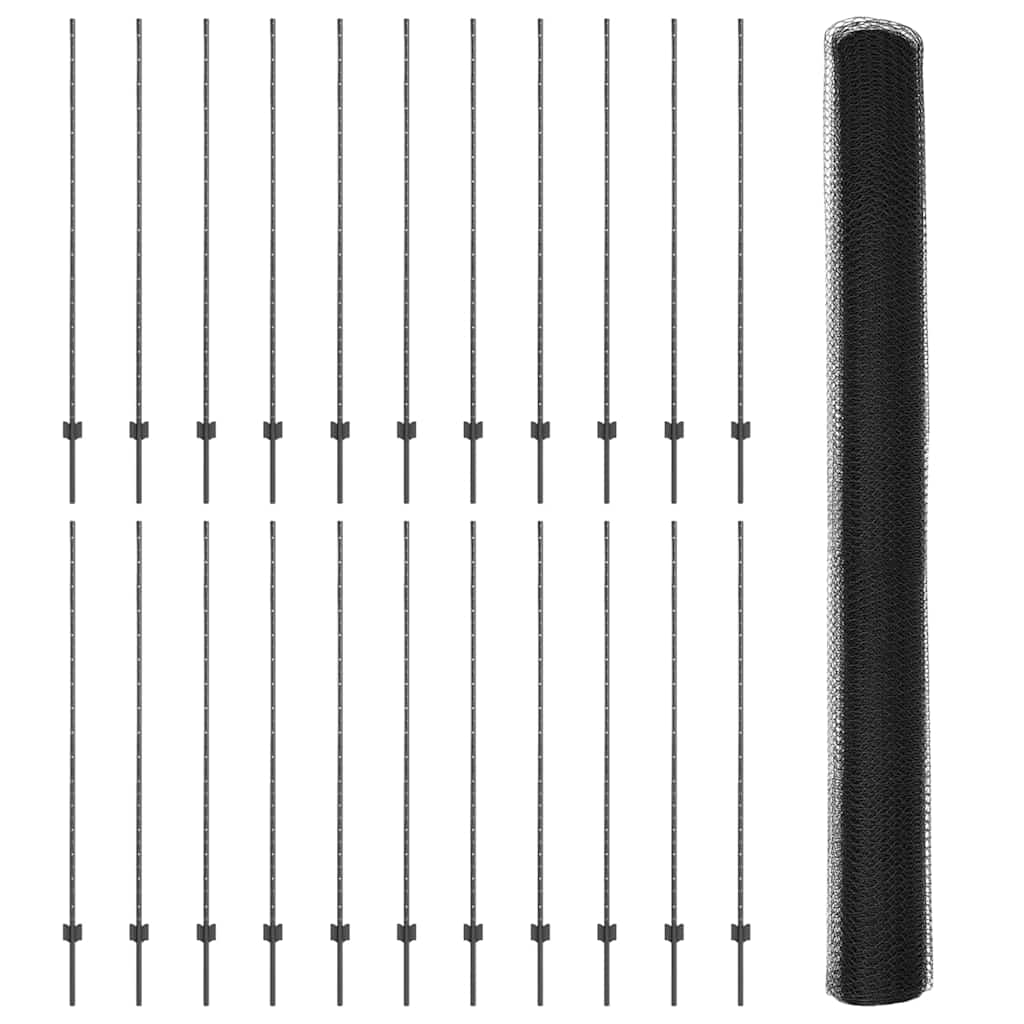 Zaun mit Pfosten Grau 1.5 x 50 m Stahl