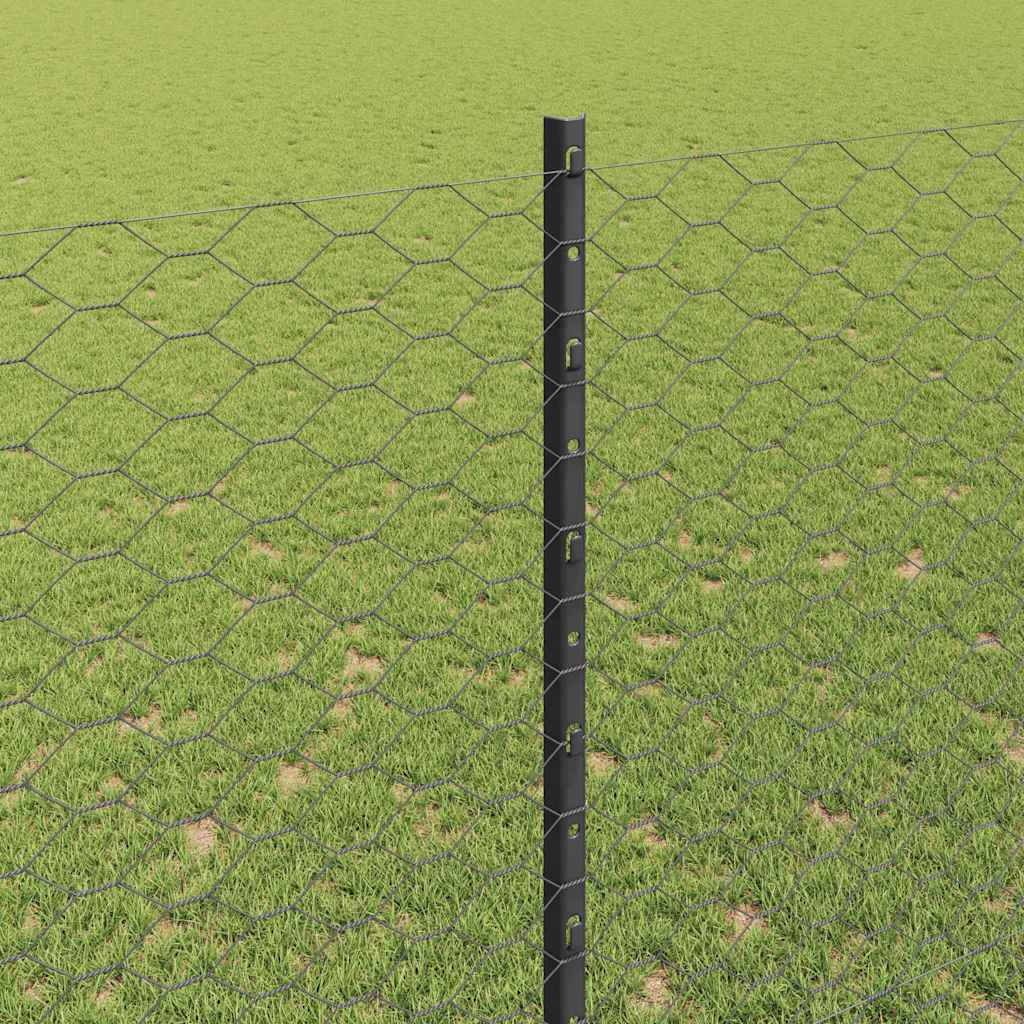 Zaun mit Pfosten Grau 1,5 x 50 m Stahl