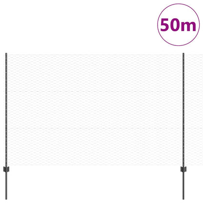 Zaun mit Pfosten Grau 1.5 x 50 m Stahl