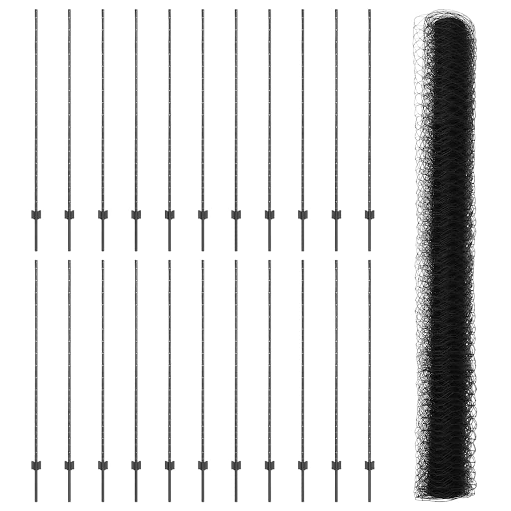 Zaun mit Pfosten Grau 1.6 x 50 m Stahl