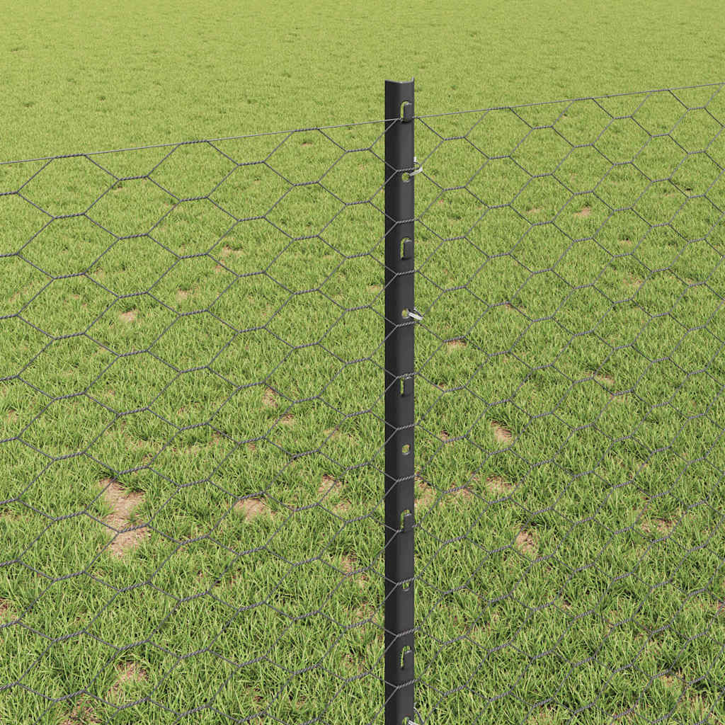 Zaun mit Pfosten Grau 1 x 100 m Stahl