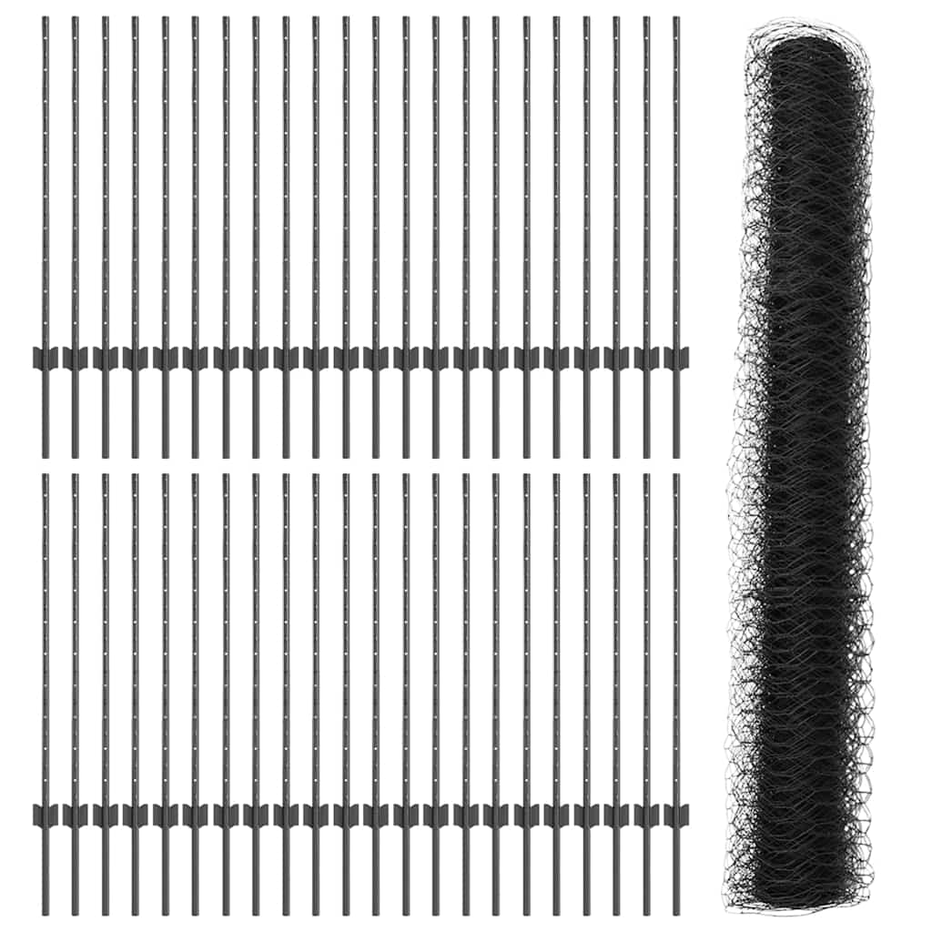 Zaun mit Pfosten Grau 1 x 100 m Stahl