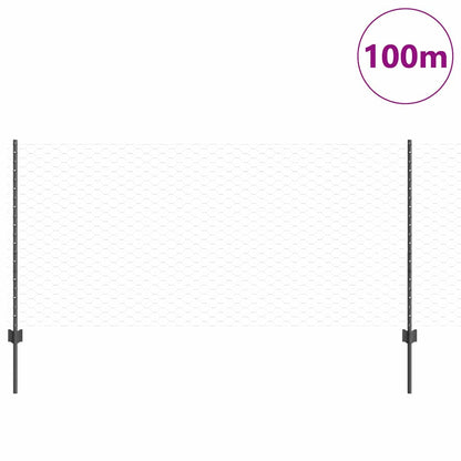 Zaun mit Pfosten Grau 1 x 100 m Stahl