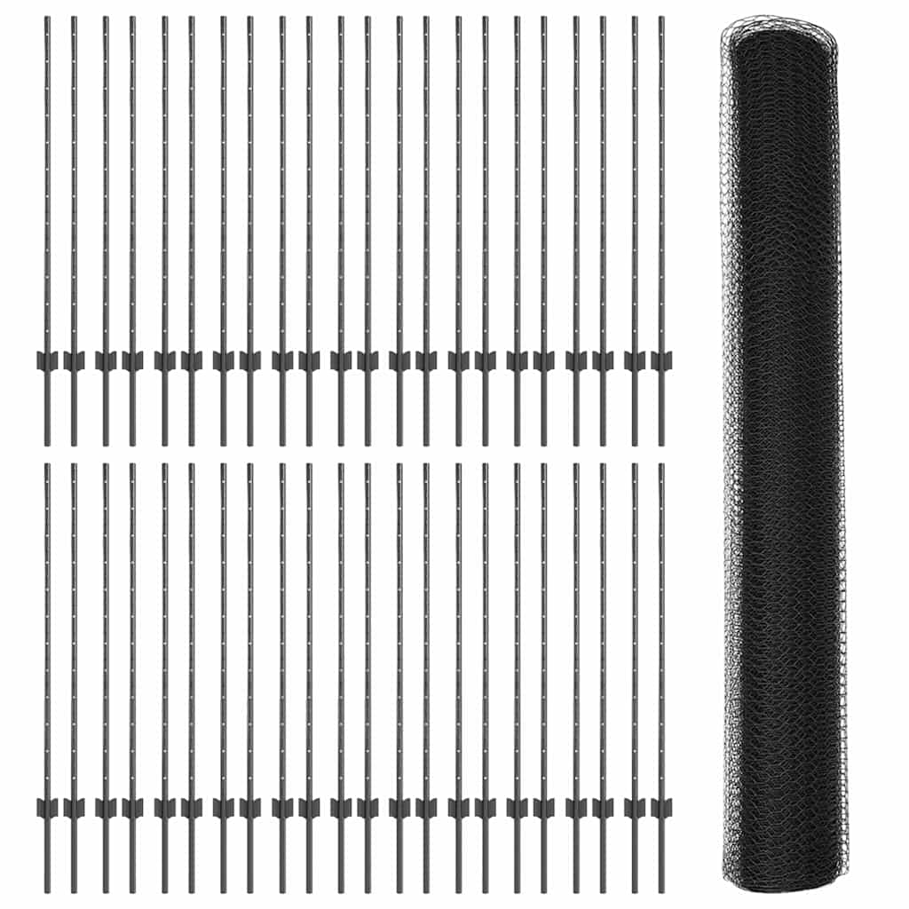 Zaun mit Pfosten Grau 1.2 x 100 m Stahl