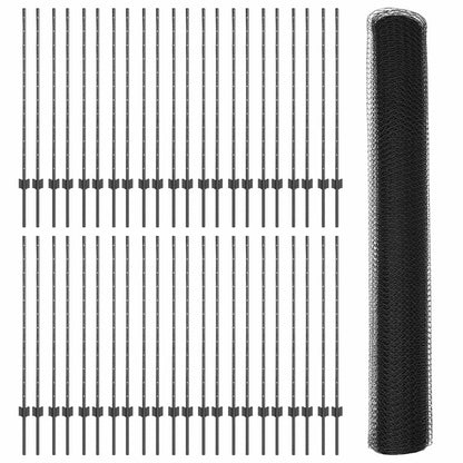 Zaun mit Pfosten Grau 1.2 x 100 m Stahl