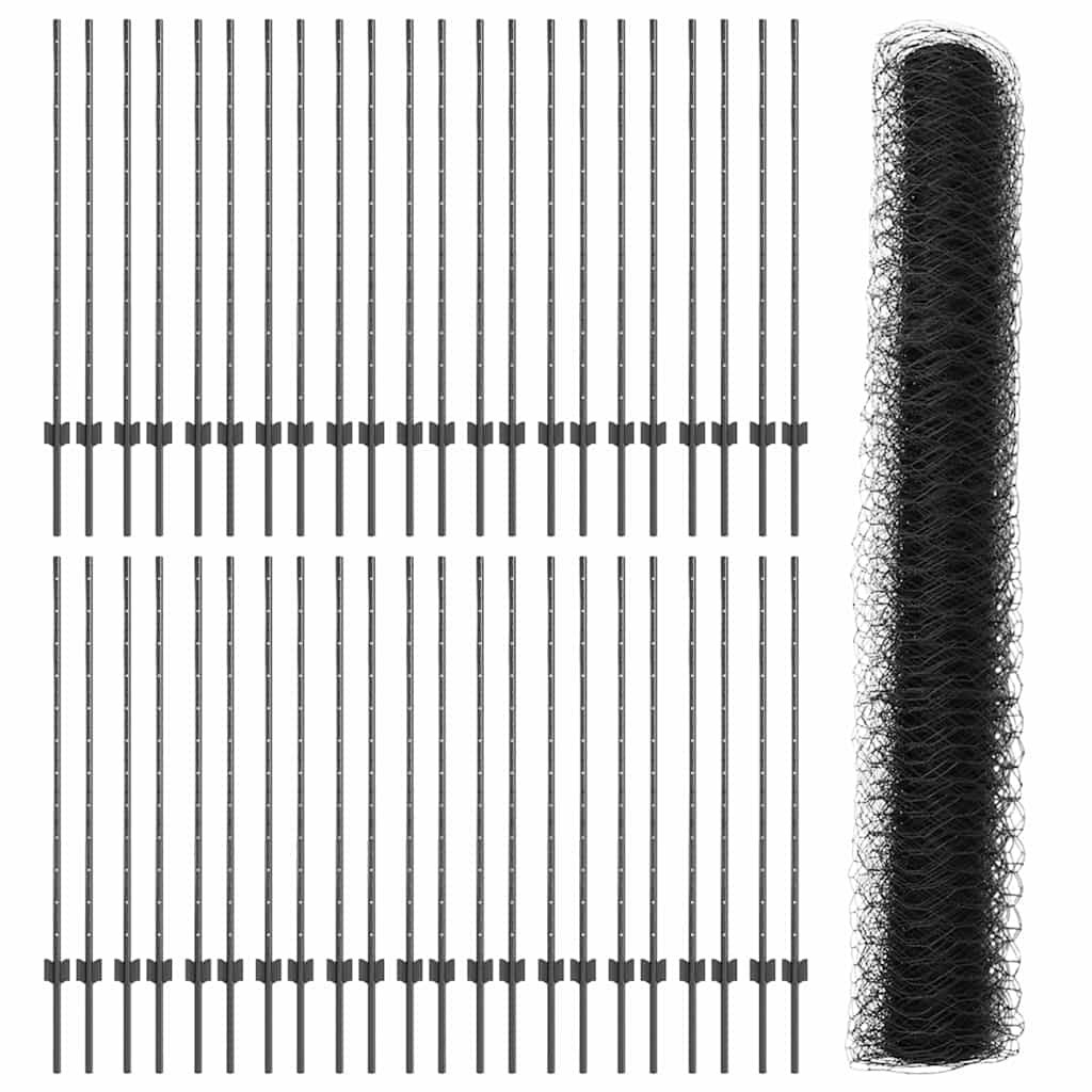 Zaun mit Pfosten Grau 1.2 x 100 m Stahl