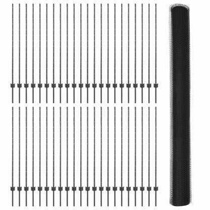 Zaun mit Pfosten Grau 1.4 x 100 m Stahl