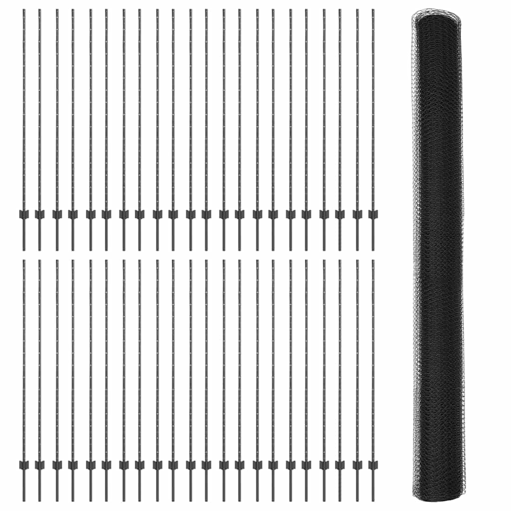 Zaun mit Pfosten Grau 1,5 x 100 m Stahl