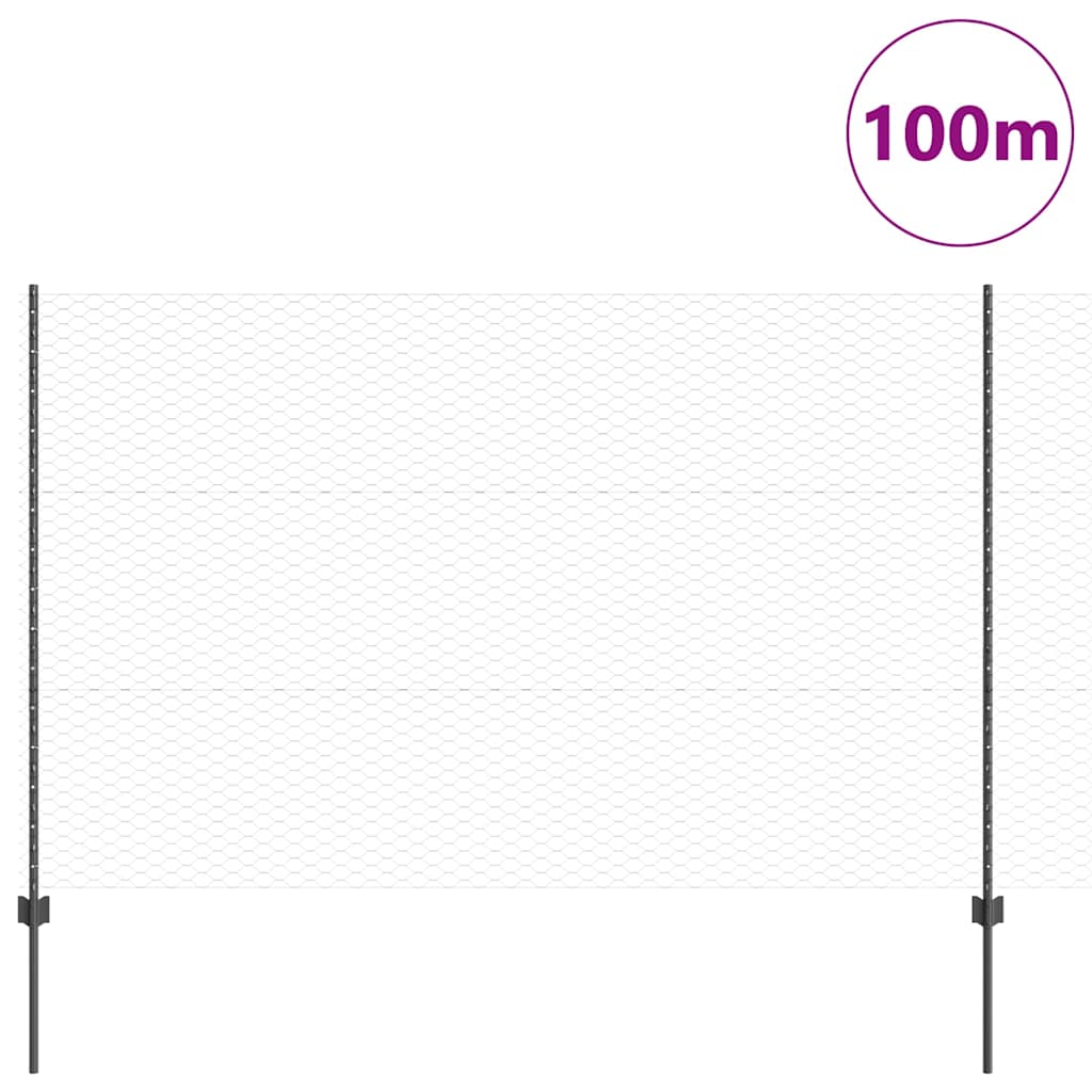 Zaun mit Pfosten Grau 1,5 x 100 m Stahl