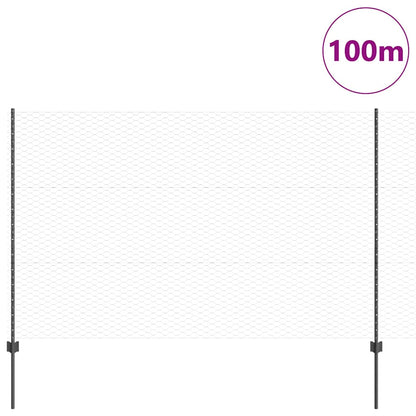 Zaun mit Pfosten Grau 1,5 x 100 m Stahl