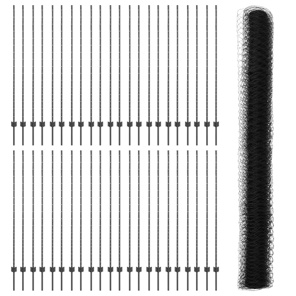 Zaun mit Pfosten Grau 1.6 x 100 m Stahl