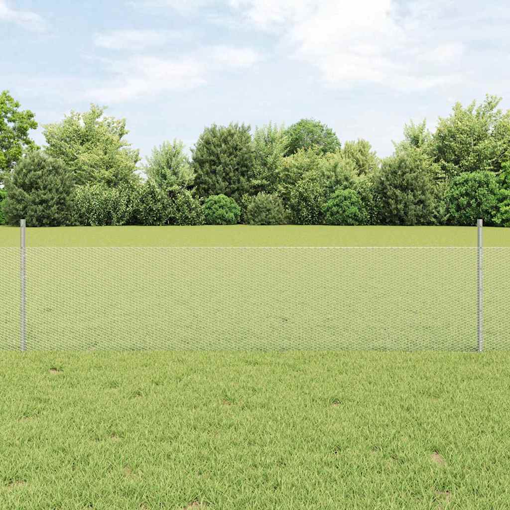 Zaun mit Pfosten Silber 0,5 x 10 m Stahl