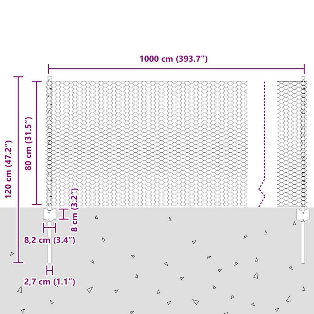 Zaun mit Pfosten Silber 0.8 x 10 m Stahl
